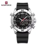 Naviforce 9253 Silicon Watch For Men-Silver Black - Image 3