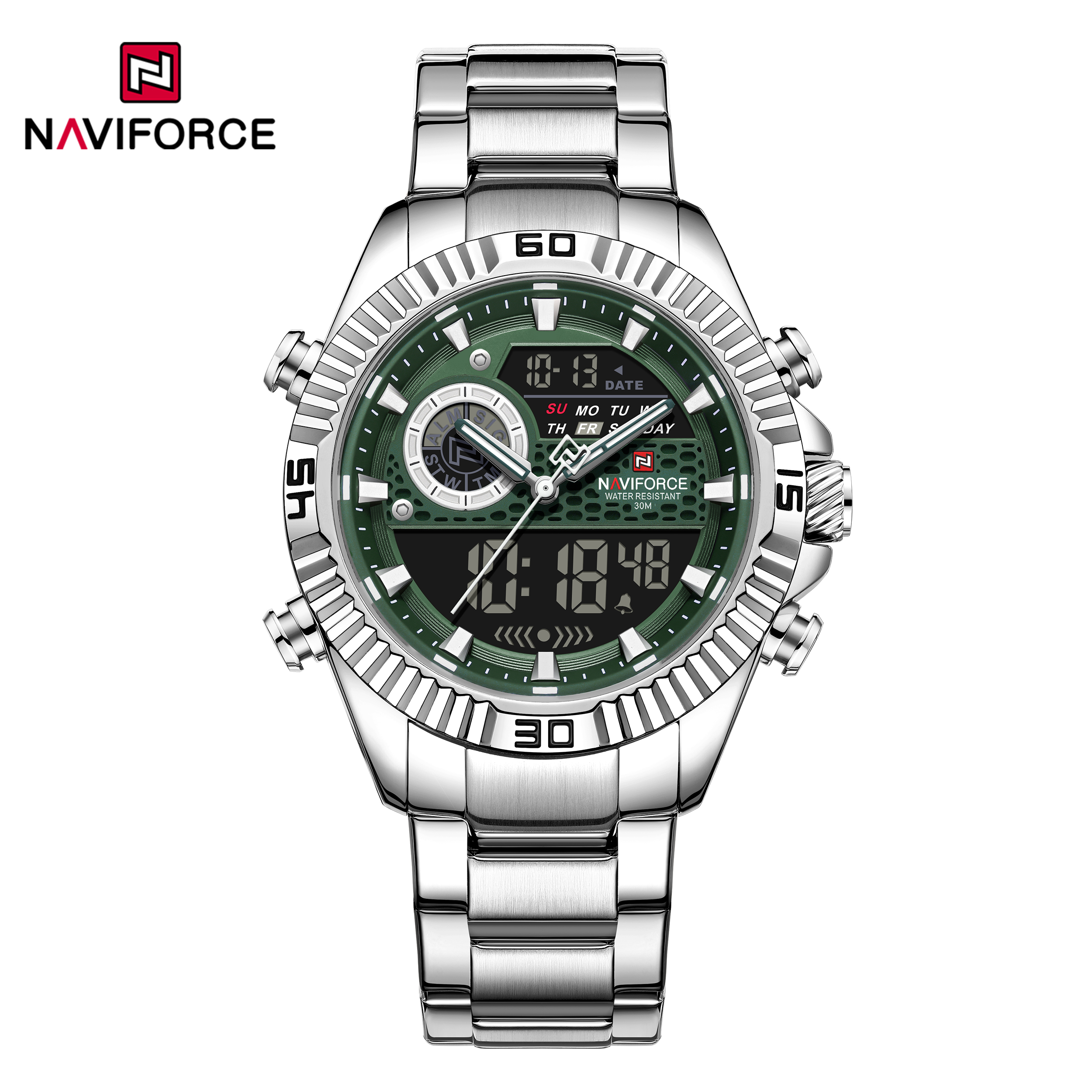 Naviforce-9262-watch-for-men-CH-Silver-Green.jpg Naviforce 9262 Chain watch for men CH-Silver Green - Image 1