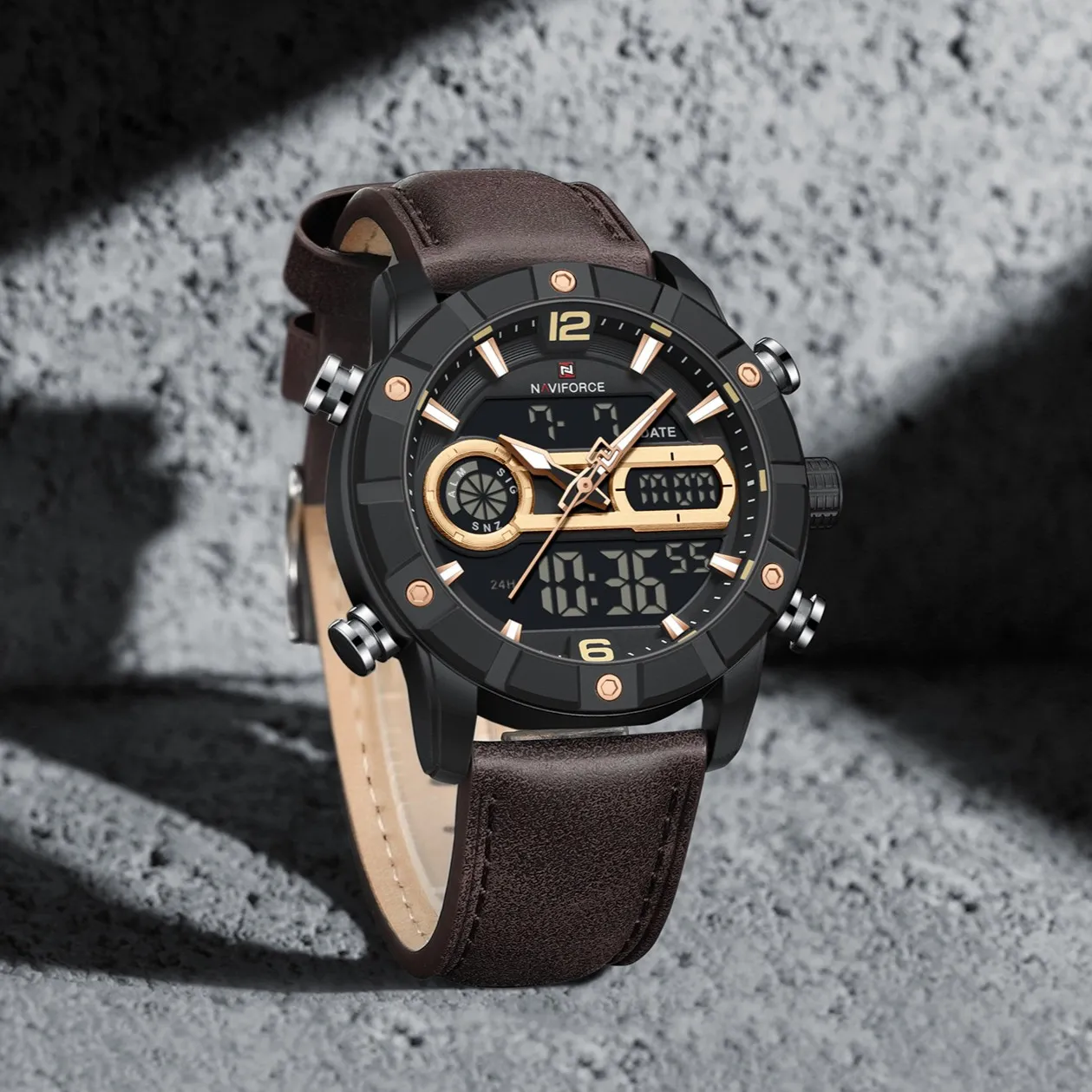 Naviforce-9263-Brown.webp Naviforce 9263 Leathar Watch For Men - Brown - Image 1