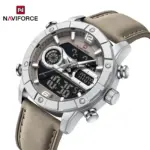 Naviforce 9263 Leathar Watch For Men - Silver Gray - Image 2