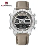 Naviforce 9263 Leathar Watch For Men - Silver Gray - Image 3