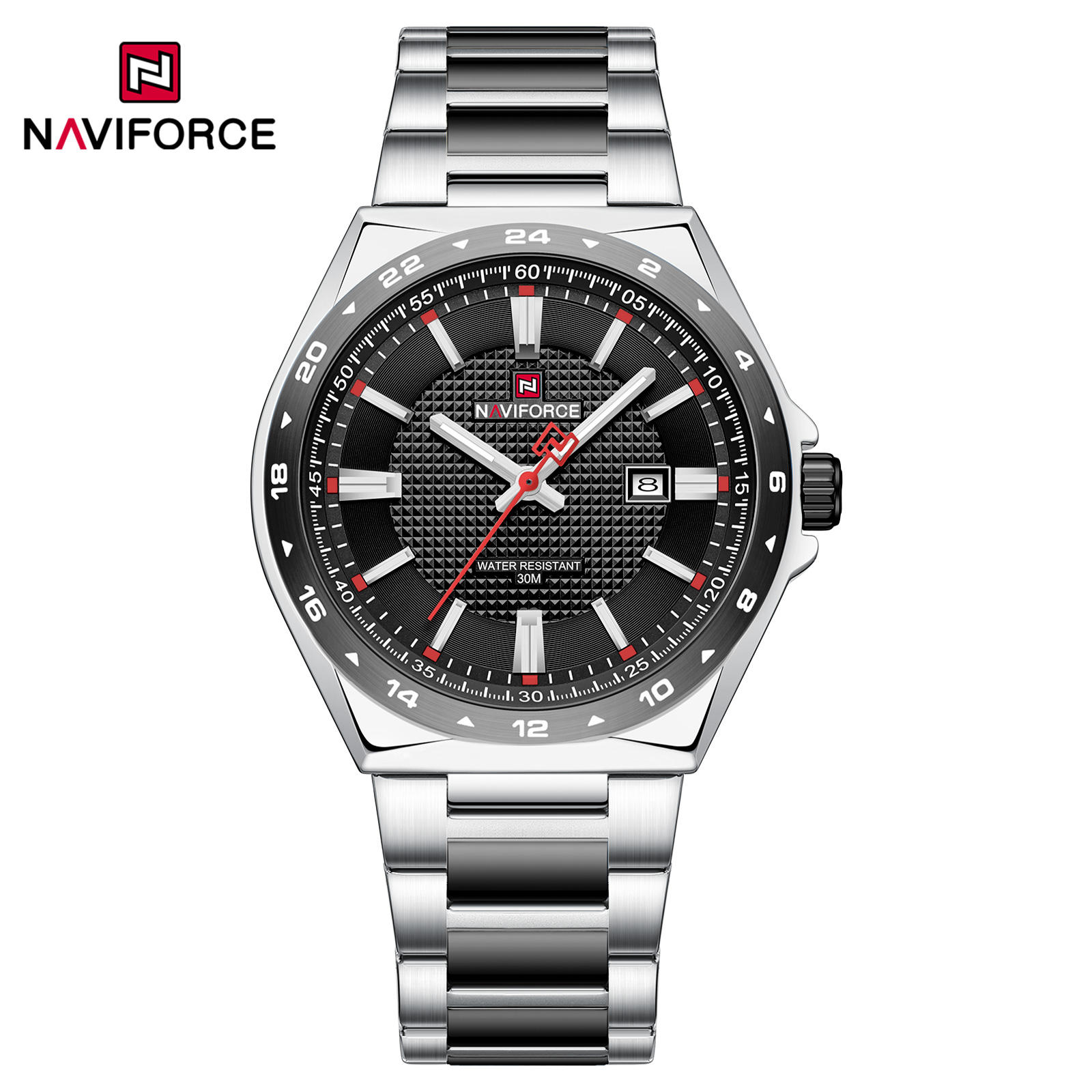Naviforce-9266-Silver-Black-Red-for-Men.jpg Naviforce 9266 Watch For Men-Silver Black Red - Image 1
