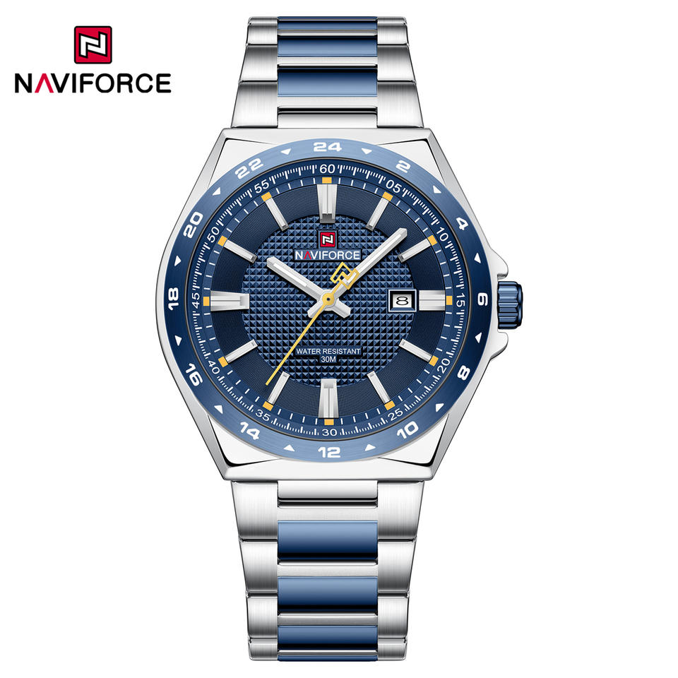 Naviforce-9266-Silver-Blue-for-Men.jpg Naviforce 9266 Watch For Men-Silver Blue - Image 1