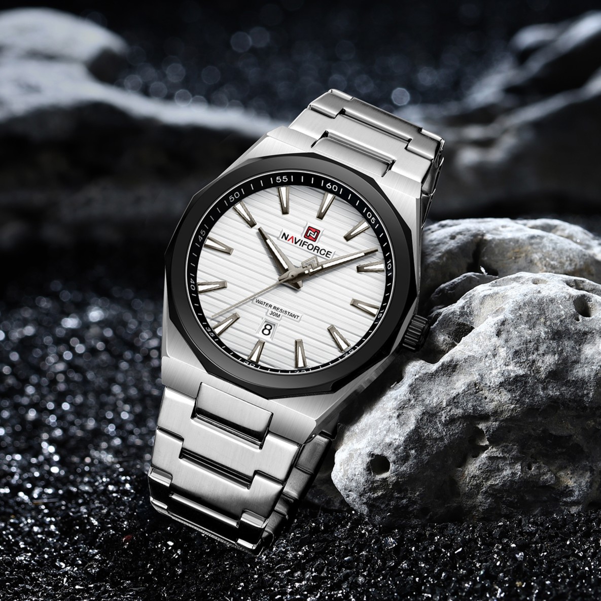 Naviforce-9274-Silver-White-Black-1.jpg Naviforce 9274 Watch For Men - White Black - Image 1