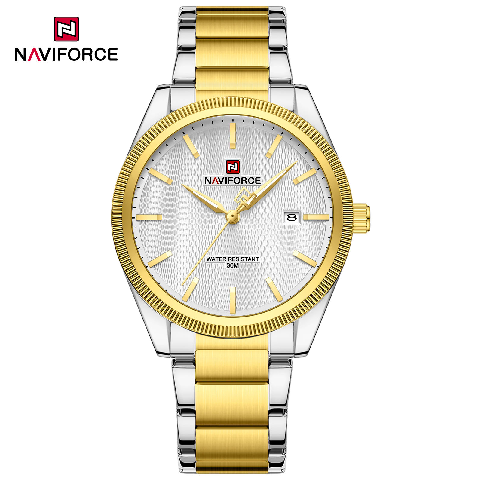 Naviforce-9276-Silver-Gold-White-For-Men.jpg Naviforce 9276 Watch For Men - Silver Gold White - Image 1