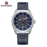 Naviforce 9281 Leather Men's Watch-Silver Blue