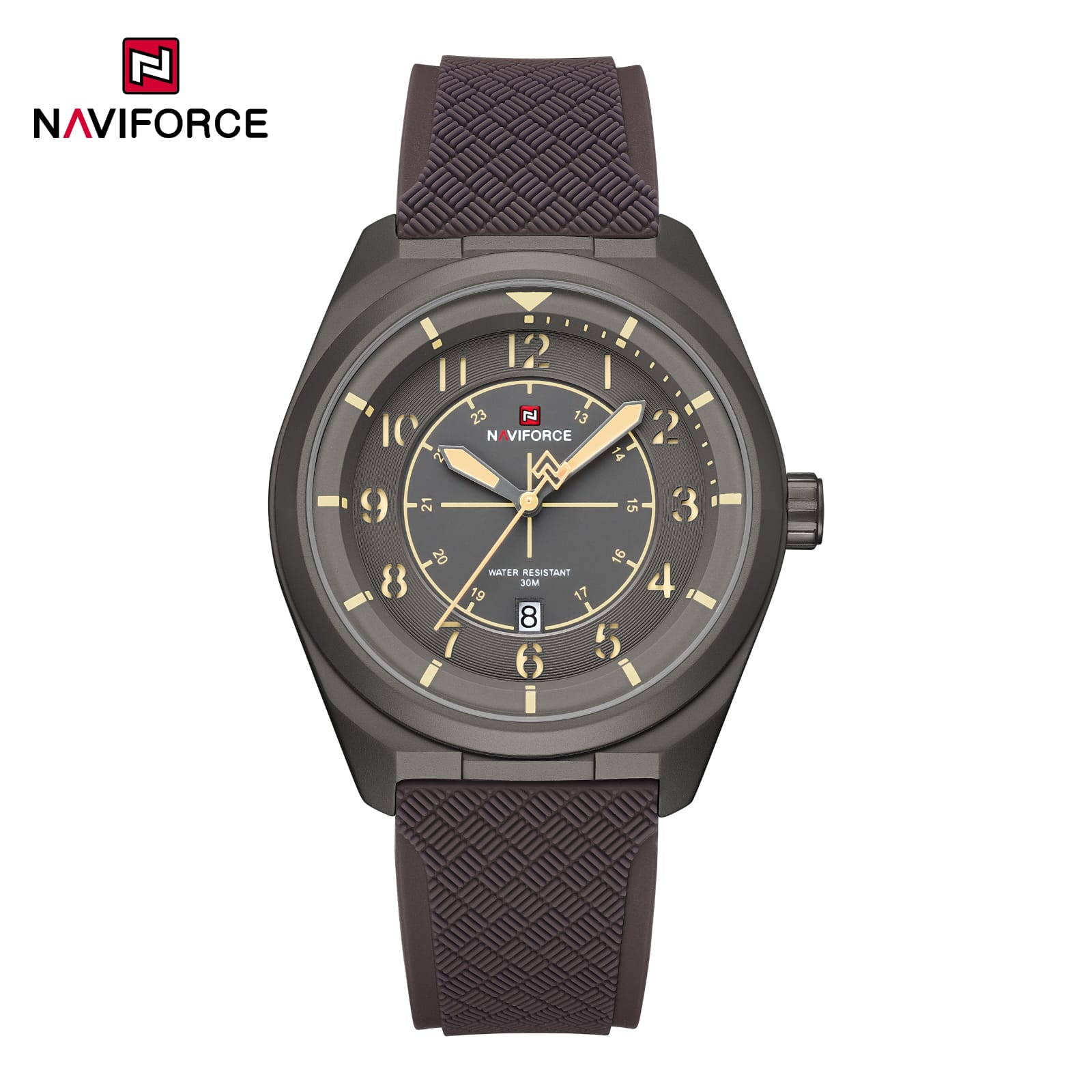 Naviforce-9281-Silicone-Mens-Watch-Brown-Gray.jpeg Naviforce 9281 Silicone Men's Watch-Brown Gray - Image 1