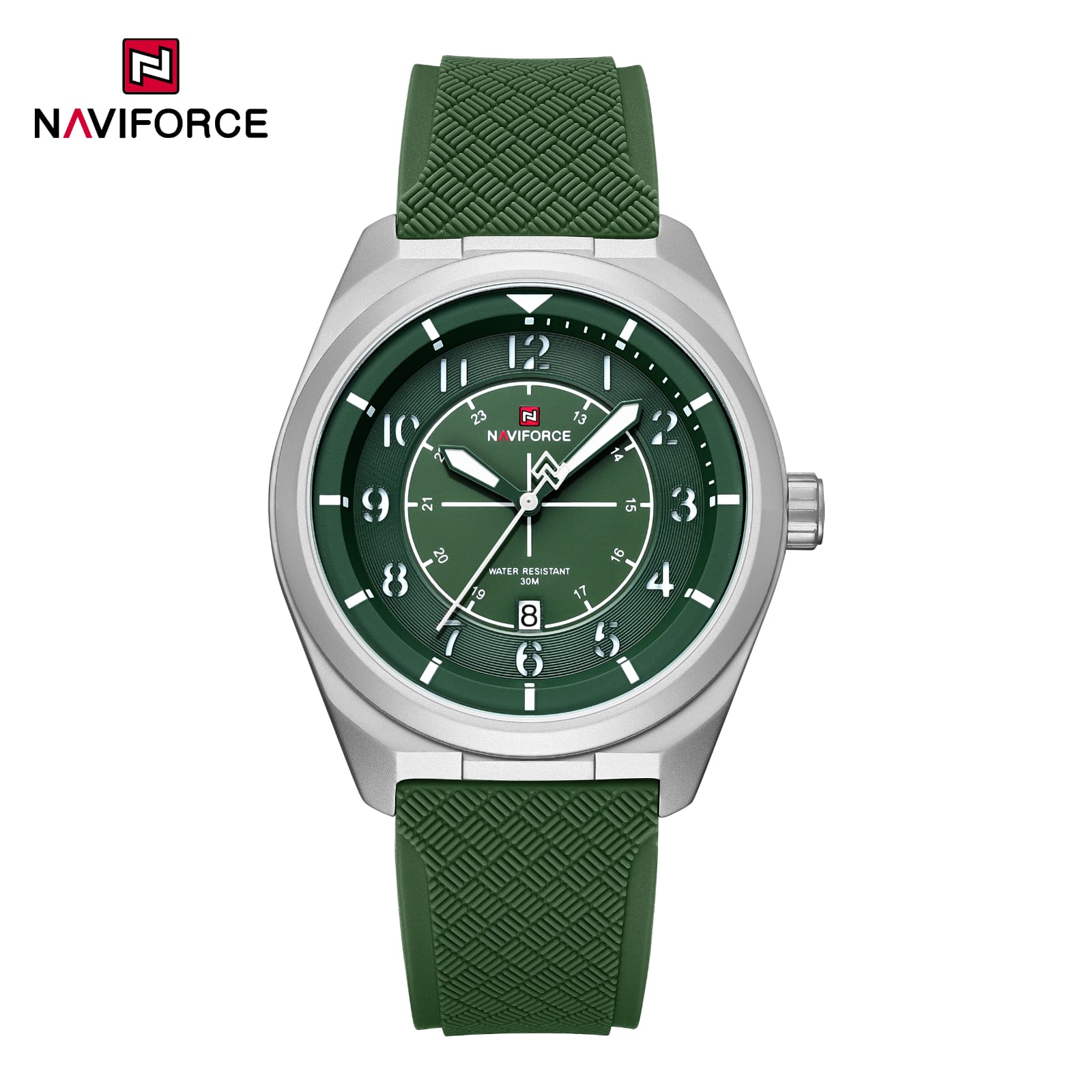 Naviforce-9281T-Silver-Green.jpeg Naviforce 9281 Silicone Men's Watch - Silver Green - Image 1
