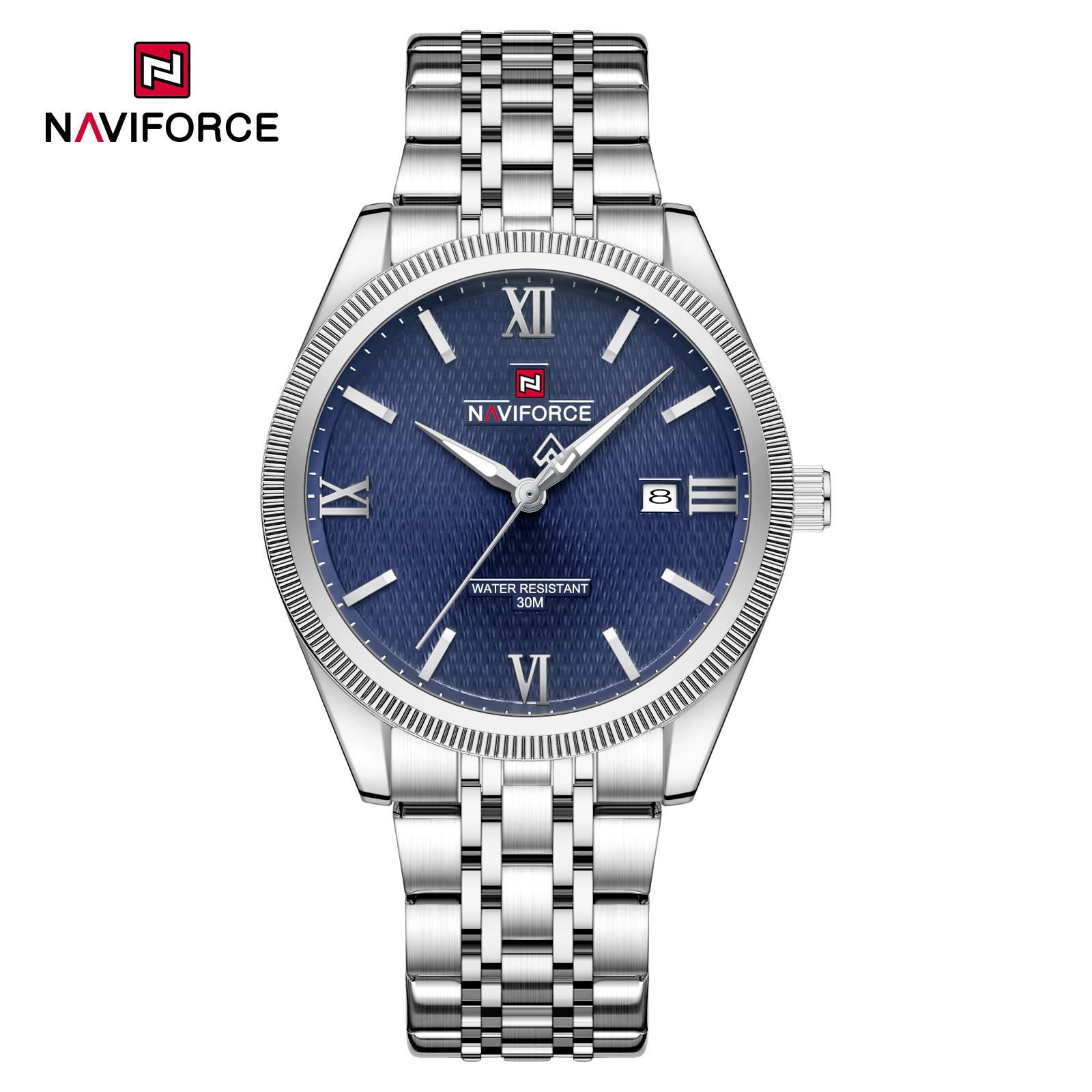 Naviforce-9282-Silver-Blue-For-Men.jpg Naviforce 9282 Watch For Men - Silver Blue - Image 1
