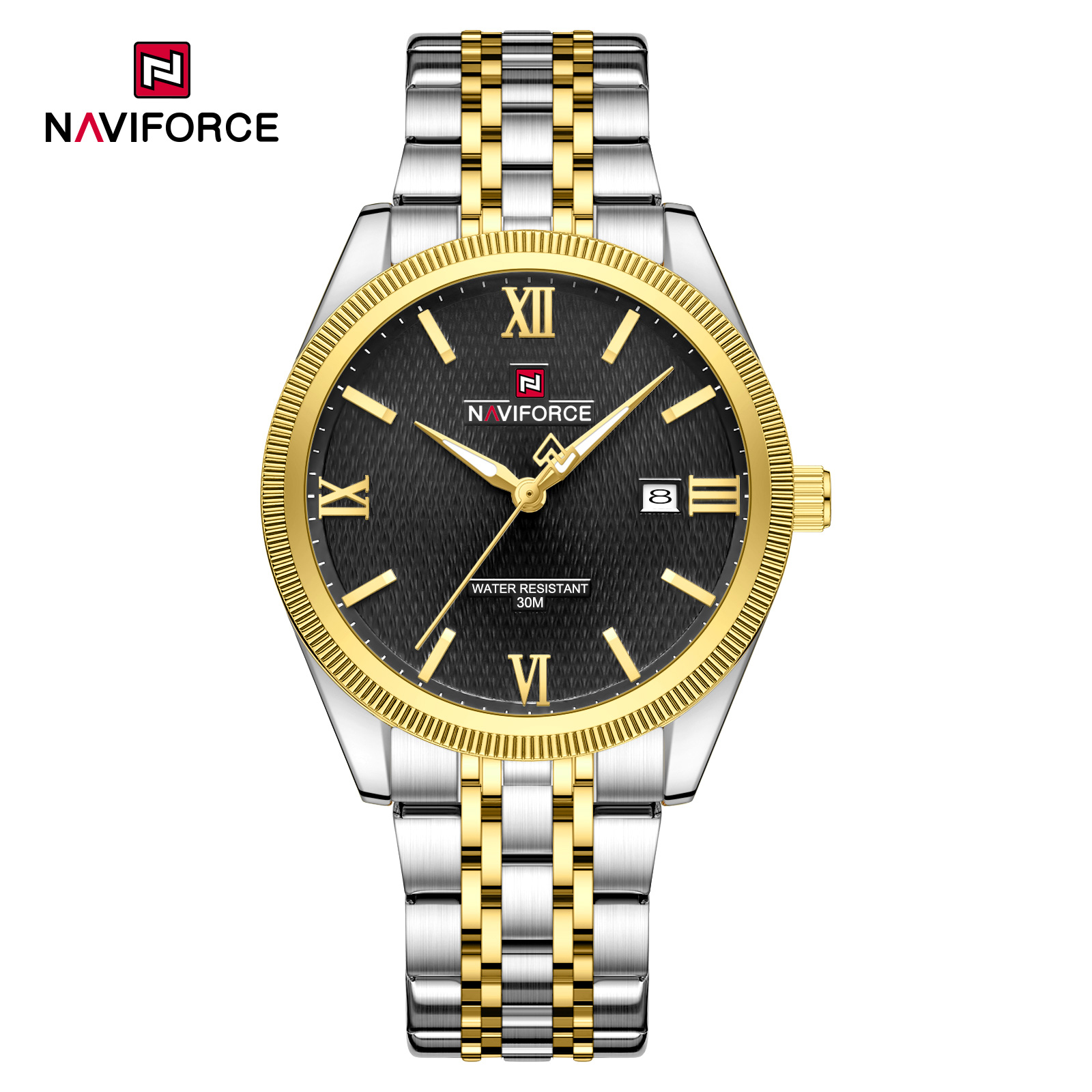 Naviforce-9282-Silver-Gold-Black.jpg Naviforce 9282 Watch For Men-Silver Gold Black - Image 1