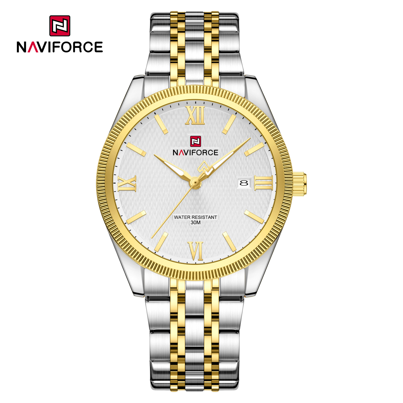 Naviforce-9282-Silver-Gold-White.jpg Naviforce 9282 Watch For Men-Silver Gold White - Image 1