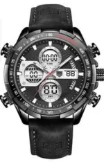 POEDAGAR E108 Multi-Function Dual Display Watch For Men-Silver Black - Image 2