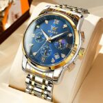 OLEVS 2829 Cornograph Watch For Men - Silver Gold Blue - Image 3