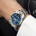 OLEVS 2829 Cornograph Watch For Men - Silver Gold Blue - Image 2