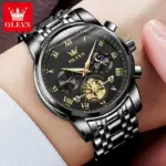 OLEVS 2859 Cornograph Watch For Men - Full Black - Image 3