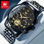 OLEVS 2859 Cornograph Watch For Men - Full Black - Image 2