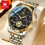 OLEVS 2859 Cornograph Watch For Men - Silver Gold Black - Image 3