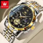 OLEVS 2859 Cornograph Watch For Men - Silver Gold Black - Image 2