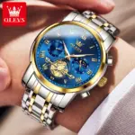 OLEVS 2859 Cornograph Watch For Men - Silver Gold Blue - Image 3