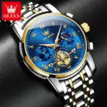OLEVS 2859 Cornograph Watch For Men - Silver Gold Blue - Image 2