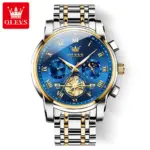 OLEVS 2859 Cornograph Watch For Men - Silver Gold Blue