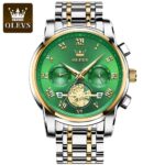 OLEVS 2859 Cornograph Watch For Men - Silver Gold Green