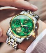 OLEVS 2859 Cornograph Watch For Men - Silver Gold Green - Image 2