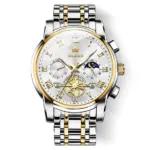 OLEVS 2859 Cornograph Watch For Men - Silver Gold White