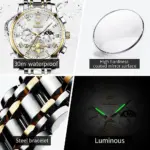 OLEVS 2859 Cornograph Watch For Men - Silver Gold White - Image 2