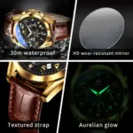 OLEVS 2890 Watch For Men - Brown Gold Black - Image 2