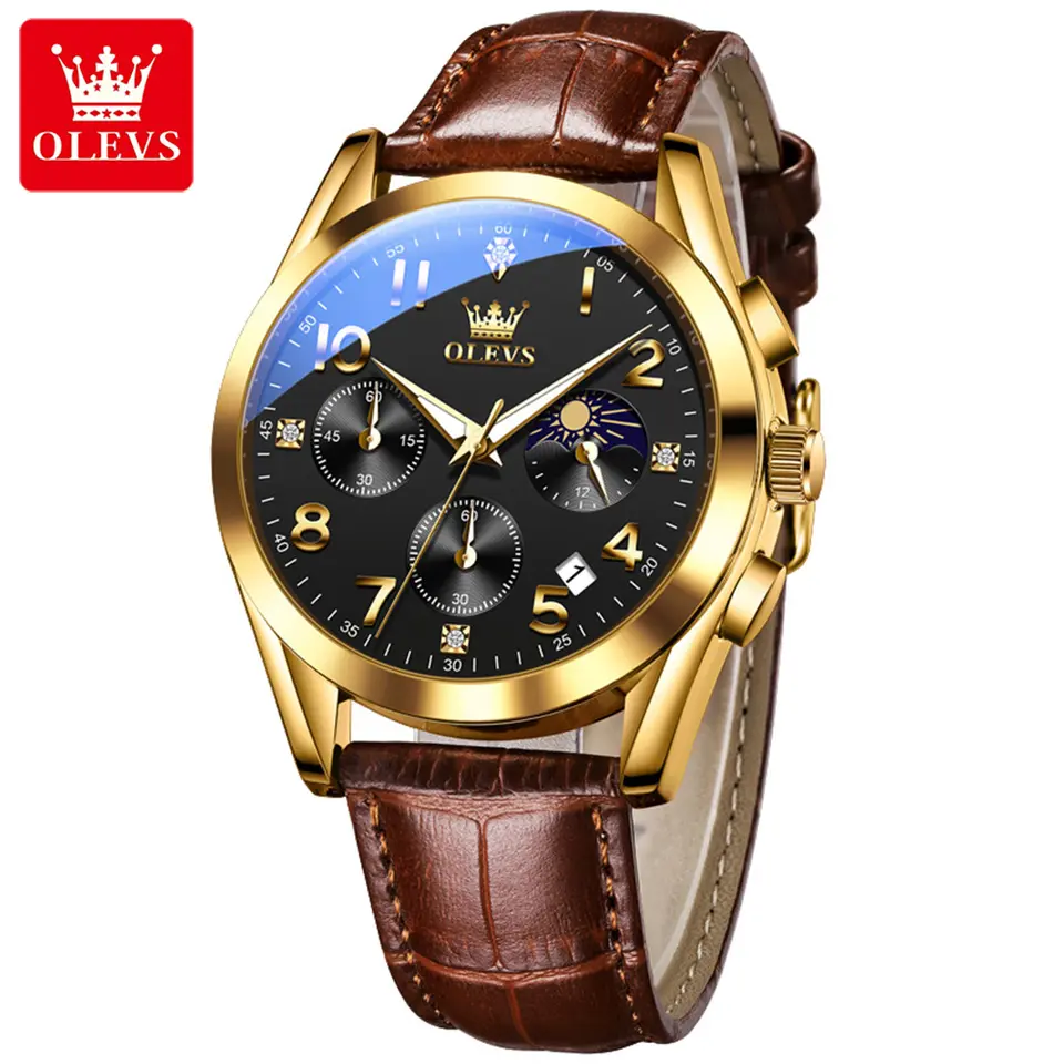 OLEVS-2890-Watch-For-Men-Brown-Gold-Black.webp OLEVS 2890 Watch For Men - Brown Gold Black - Image 1