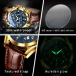 OLEVS 2890 Watch For Men - Brown Gold Blue - Image 4