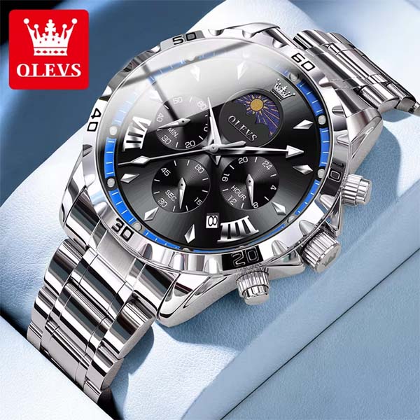 OLEVS-2949-Chronograph-Stainless-Steel-Men-Watch-3.jpg OLEVS 2949 Chronograph Men’s Watch-Silver Black - Image 1