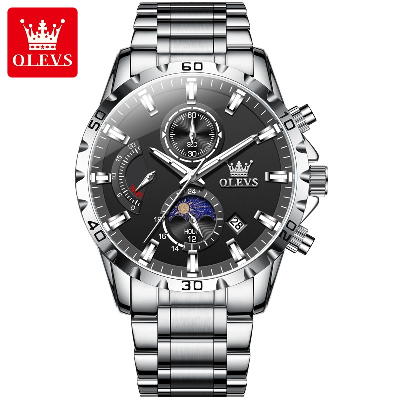 OLEVS-2953-Cornograph-Watch-For-Men-Silver-Black.jpg OLEVS 2953 Cornograph Watch For Men - Silver Black - Image 1