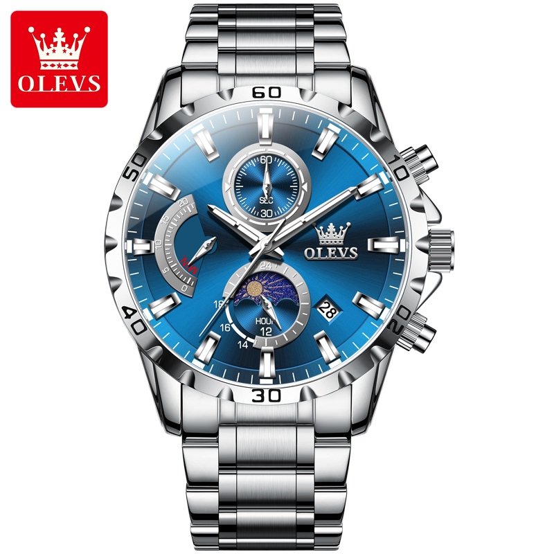 OLEVS-2953-Cornograph-Watch-For-Men-Silver-Blue.jpg OLEVS 2953 Cornograph Watch For Men - Silver Blue - Image 1