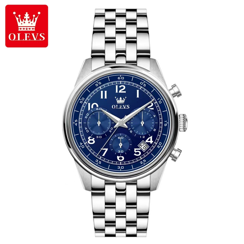 OLEVS-2981-Watch-For-Men-Silver-Blue.jpeg OLEVS 2981 Watch For Men - Silver Blue - Image 1