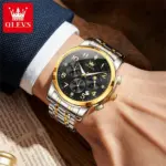 OLEVS 3628 Watch For Men - Silver Gold Black - Image 3