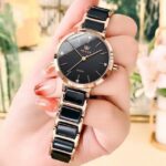 OLEVS 5877 Ceramic Watch For Women - Rose Gold Black