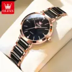 OLEVS 5877 Ceramic Watch For Women - Rose Gold Black - Image 6