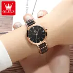 OLEVS 5877 Ceramic Watch For Women - Rose Gold Black - Image 3