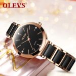 OLEVS 5877 Ceramic Watch For Women - Rose Gold Black - Image 4