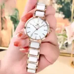 OLEVS 5877 Ceramic Watch For Women - Rose Gold White