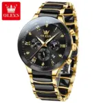 OLEVS 7004 Chronograph Moonphase Original Ceramic Watch For Men – Gold Black