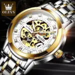OLEVS 9901 Automatic Watch For Men - Gold White - Image 3