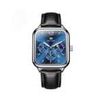 Olevs 9914 leather Strap Watch for Men-Silver Blue - Image 2