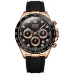 Olevs 2875 Leather Watch For Men - Black Gold