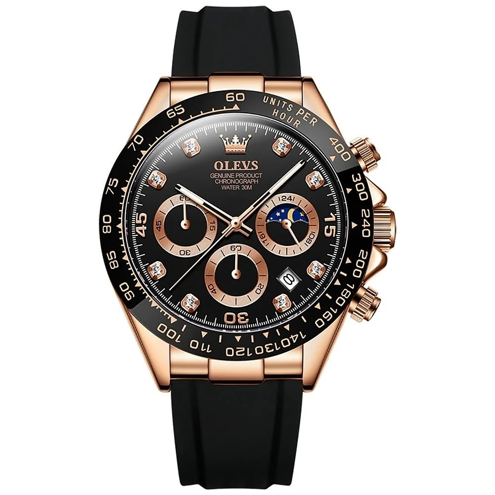 Olevs-2875-Leather-Watch-For-Men-Black-Gold.webp Olevs 2875 Leather Watch For Men - Black Gold - Image 1