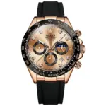 Olevs 2875 Leather Watch For Men - Gold Black