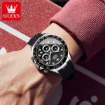 Olevs 2875 Leather Watch For Men - Silver Black - Image 2