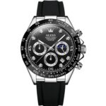 Olevs 2875 Leather Watch For Men - Silver Black